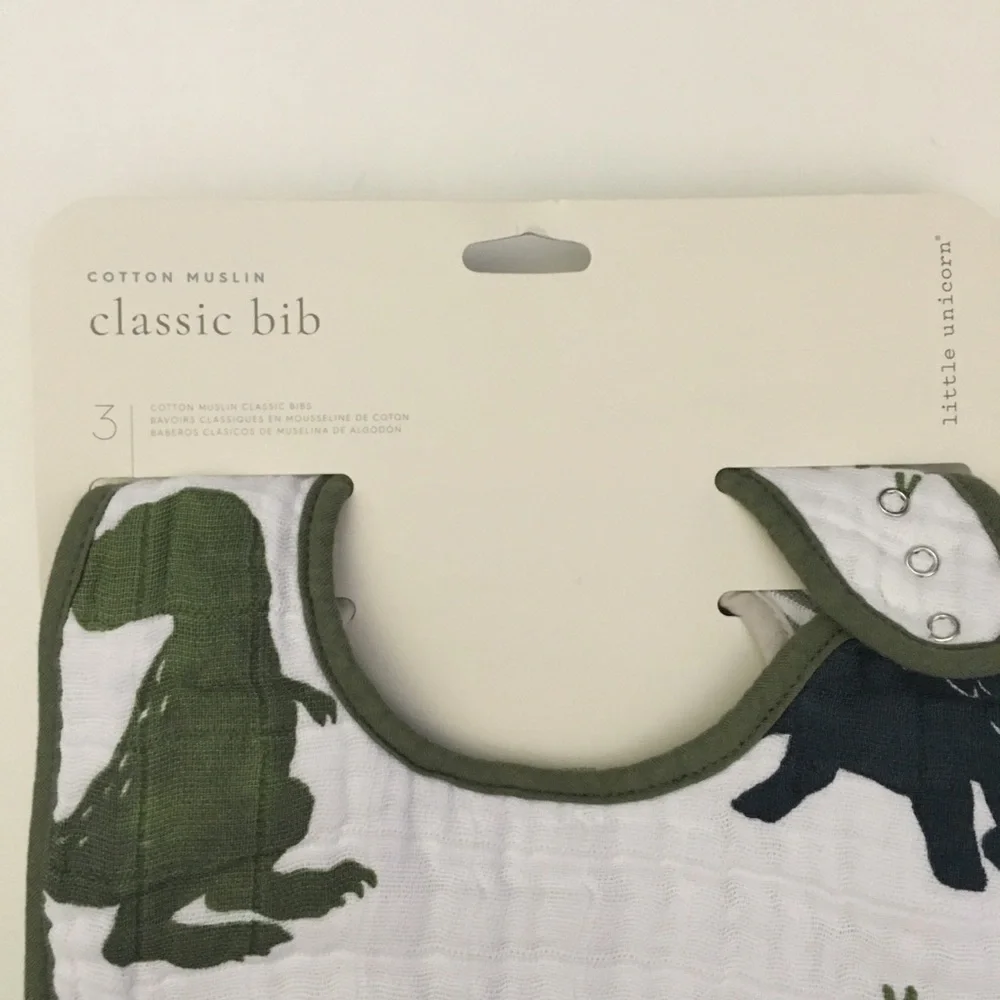 Cotton Muslin Baby Bibs Set of 3 Dinosaurs, Stripes Solid NEW | Little Unicorn